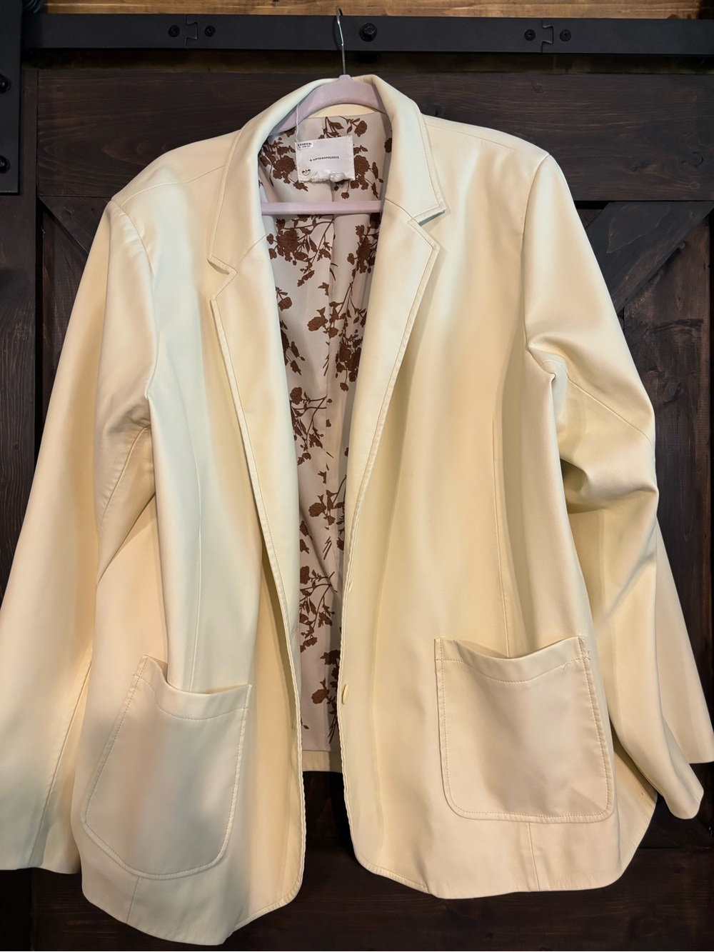 Anthropologie Cream Faux Leather Blazer Jacket